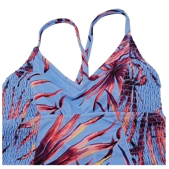 Jessica Simpson V Neck One Piece Purple Swimsuit Lilac Palm Print XL - Picture 4 of 5